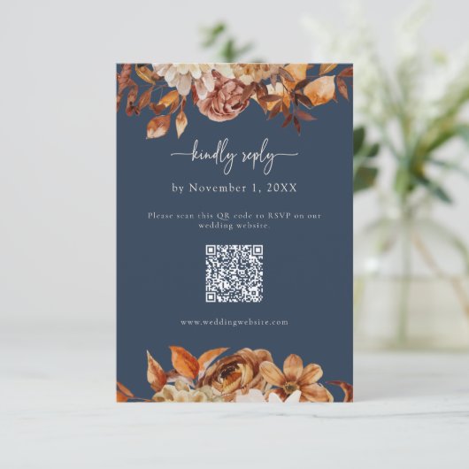 Navy Blue Fall Leaves Respons Kaart (Staand voorkant)