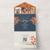 Navy Blue Fall Wedding All In One Uitnodiging (Binnen)