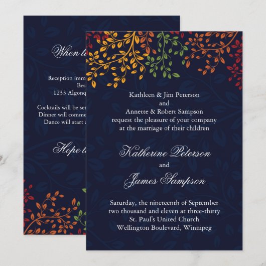 Navy Blue Fall Wedding Kaart (Voorkant / Achterkant)