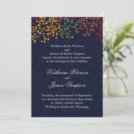 Navy Blue Fall Wedding Kaart (Staand voorkant)