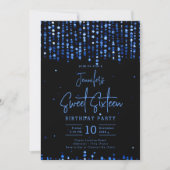 Navy Blue Falling Stars Sweet 16 Verjaardagsfeest Kaart (Voorkant)