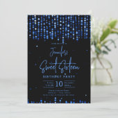 Navy Blue Falling Stars Sweet 16 Verjaardagsfeest Kaart (Staand voorkant)