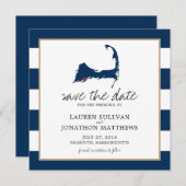 Navy Blue Falmouth Cape Cod Map opslaan op datum Save The Date (Voorkant / Achterkant)