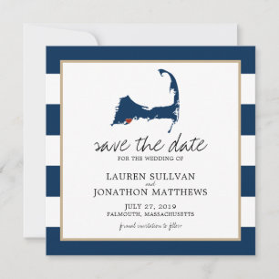 Navy Blue Falmouth Cape Cod Map opslaan op datum Save The Date