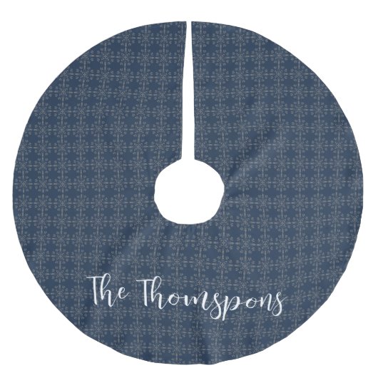 Navy Blue Familienaam Custom Christmas Kerstboom Rok (Voorkant)
