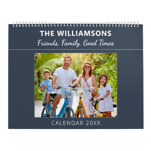 Navy Blue Family and Friends Custom Photo Collage Kalender (Hoes)
