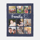 Navy Blue Family Memories Nine Photo Collage Fleece Deken (Voorkant)