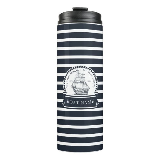 Navy Blue Family Name Boat Thermosbeker (Voorkant)