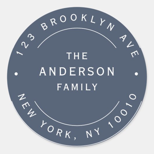 Navy Blue Family Name Round Return Address Label (Voorkant)