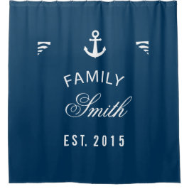 Navy Blue Family Nautical Anchor Personalized Douchegordijn