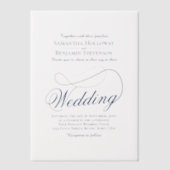 Navy Blue Fancy Script Elegante bruiloft Vellum Uitnodigingen (Voorkant)