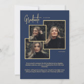 Navy Blue Fancy Script Photo Collage Afstuderen Aankondiging (Achterkant)