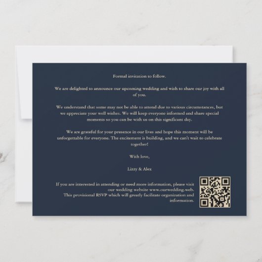 Navy Blue Fancy Trendy Wedding Photo Faux Gold Save The Date (Achterkant)