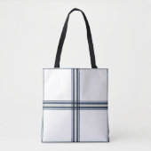 Navy Blue Farmhouse Check Stylish Trendy Tote Bag (Voorkant)