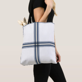 Navy Blue Farmhouse Check Stylish Trendy  Tote Bag