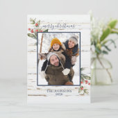 Navy Blue Farmhouse Merry Kerstmis foto Feestdagenkaart (Staand voorkant)