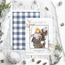 Navy Blue Farmhouse Merry Kerstmis foto Feestdagenkaart