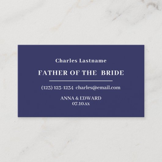 Navy Blue Father of the Bride Business Cards Visitekaartje (Voorkant)