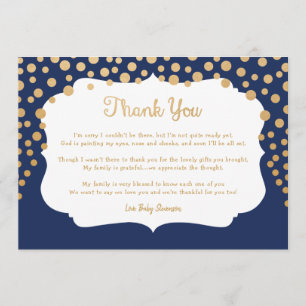 Navy Blue faux baby shower Bedankkaart