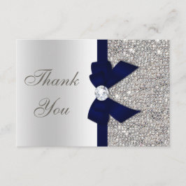 Navy Blue Faux Bow Silver Sequins Bedankt