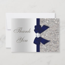 Navy Blue Faux Bow Silver Sequins Bedankt