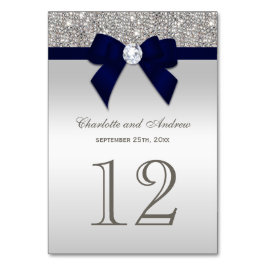 Navy Blue Faux Bow Silver Sequins Huwelijk Kaart