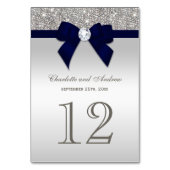 Navy Blue Faux Bow Silver Sequins Huwelijk Kaart (Achterkant)