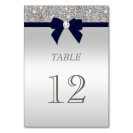 Navy Blue Faux Bow Silver Sequins Kaart
