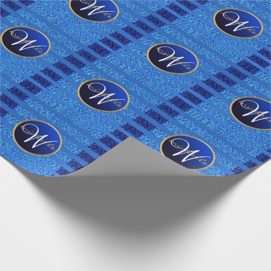 Navy Blue Faux Glitter Bokeh Sparkly Monogram Cadeaupapier (Hoek)