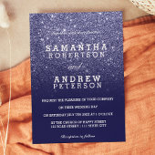 Navy blue faux glitter ombre chic bruiloft kaart