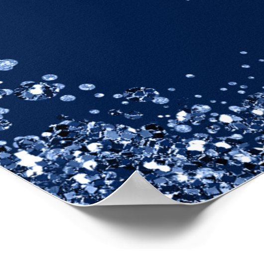 Navy Blue Faux Glitter Sweet 16 Zitplaatskaart Poster (Hoek)