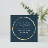 Navy Blue Faux Gold Circle Foto bruiloft Save The Date (Staand voorkant)