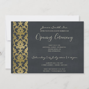 NAVY BLUE FAUX GOLD DAMASK GRAND OPENING CEREMONY KAART
