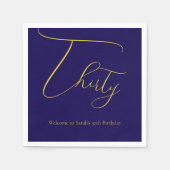 Navy Blue & Faux Gold Foil 30th Birthday Napkins Servet (Voorkant)