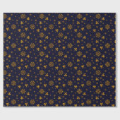 Navy Blue Faux Gold Foil Floral Leaves Cadeaupapier (Vlak)