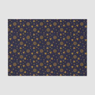 Navy Blue Faux Gold Foil Floral Leaves Tissuepapier