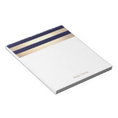 Navy Blue Faux Gold Foil Stripes Name Notitieblok (Schuin)