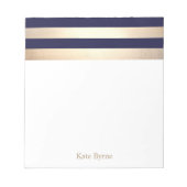 Navy Blue Faux Gold Foil Stripes Name Notitieblok (Voorkant)