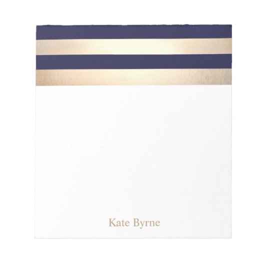 Navy Blue Faux Gold Foil Stripes Name Notitieblok (Voorkant)