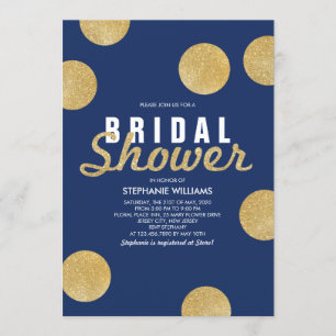 Navy Blue Faux Gold Glitter Vrijgezellenfeest Invi Kaart