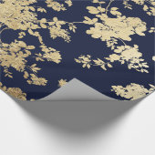 Navy blue faux goudshabby  chic floral cadeaupapier (Hoek)