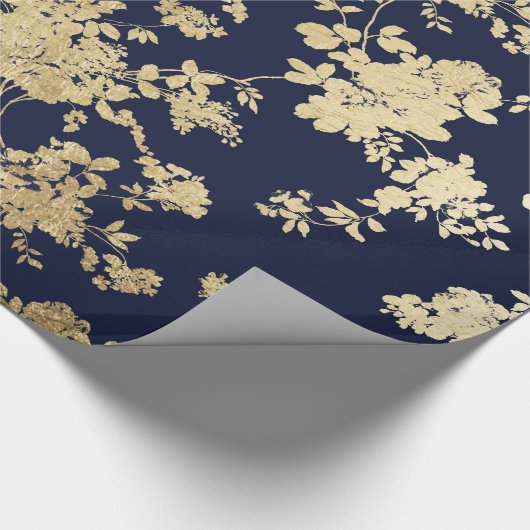 Navy blue faux goudshabby  chic floral cadeaupapier (Hoek)