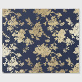 Navy blue faux goudshabby  chic floral cadeaupapier (Vlak)
