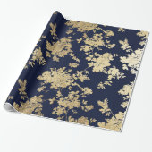 Navy blue faux goudshabby  chic floral cadeaupapier (Uitgerold)