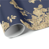 Navy blue faux goudshabby  chic floral cadeaupapier (Rol Hoek)