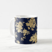 Navy blue faux goudshabby  chic floral koffiemok (Voorkant links)