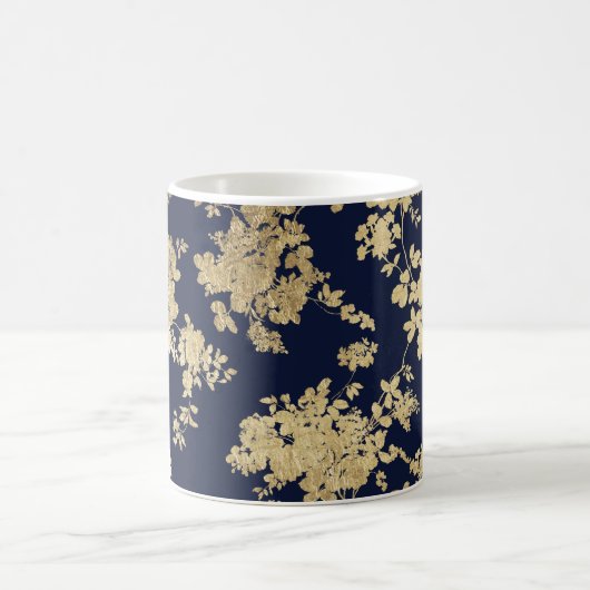 Navy blue faux goudshabby  chic floral koffiemok (Center)