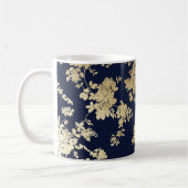 Navy blue faux goudshabby  chic floral koffiemok (Links)