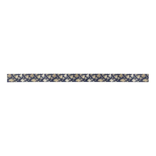 Navy blue faux goudshabby  chic floral satijnen lint (Voorkant)