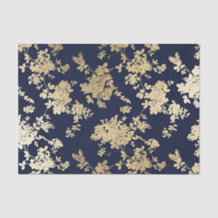 Navy blue faux goudshabby  chic floral tissuepapier